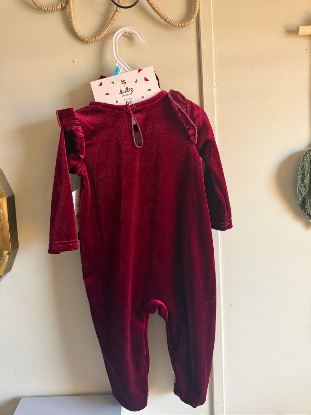 My First Christmas Velvet One-Piece with Headband - Burgundy